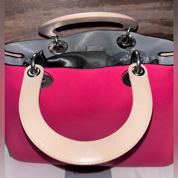 Christian Dior Diorissimo Bicolor Rare Pink/Tan LeatherTote Bag with Crossbody - Picture 4 of 12